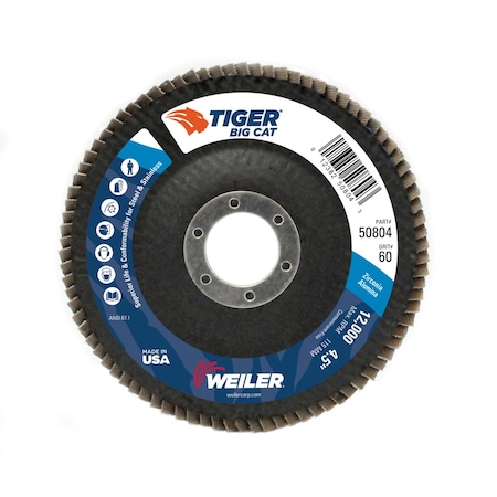 Weiler 4-1/2" Big Cat Abrasive Flap Disc, Flat (TY27), 60Z, 7/8" 50804